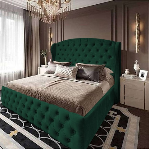 إن هاوس سيرين هيكل سرير منجد بالمخمل - نفرين - 200×200 سم - أخضر غامق