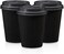 YESOCEA [50 Set] 8 oz. Black Disposable Coffee Cups With Lids - Triple Wall Ripple Hot Paper Cups for Tea, Drinks To-Go