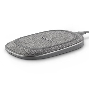 Moshi PORTO Q 5K Portable Battery 5,000 mAh with Built-in Wireless Charger with USB-C to USB-A cable, for Apple iPhone 12/11/X/8 Series, Samsung, Huawei &amp; other Qi Enabled device - Nordic Gray