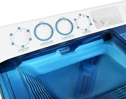 Super General 12 Kg Twin-Tub Semi-Automatic Washing Machine, White/Blue, Efficient Top-Load Washer With Lint Filter, Spin-Dry, Sgw-125, 95 X 58 X 103.5 cm, 1 Year Warranty