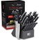 Master Maison 19-Piece Premium Kitchen Knife Set With Wooden Storage Block   German Stainless Steel Knife Block With 8 Steak Knives, Sharpener &amp; All-Purpose Household Shears, Gray
