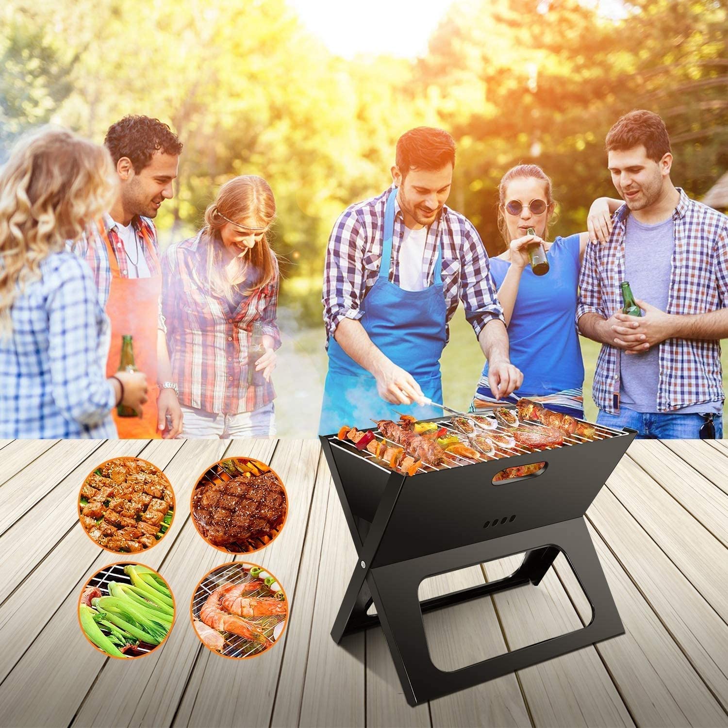 Biki Portable Charcoal Bbq Grill Folding Barbecue Grill Large &amp; 5Kg Charcoal