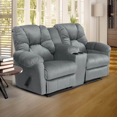 إن هاوس كرسي استرخاء سينمائي مزدوج منجد بالمخمل مع حامل أكواب - رمادي - أمريكان بولو