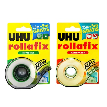 UHU Rollafix invisible Tape with Rollafix Transparent Tape Clear 30m 2 PCS