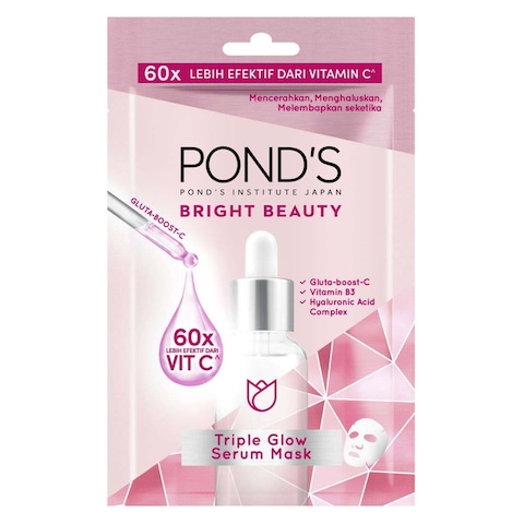 Pond&#39;s Bright Beauty Triple Glow Serum Sheet Mask with Niacinamide and Hyaluronic Acid 20g