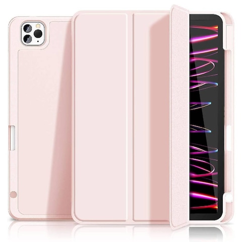 TRON Case For iPad Pro 11 Inch 4th/3rd/2nd Generation (2022/2021/2020) with Pencil Holder, Slim Trifold Cover with Soft TPU Back for iPad 11 Case, Support 2nd Gen Pencil Charging, Pink