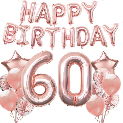Rose Gold Birthday Party Decoration Happy Birthday Banner Rose Gold and Confetti Balloon Birthday Party Decorations Unique Decorations for 18th 21st 30th 40th 50th Birthday&hellip; (60th Birthday)&hellip;