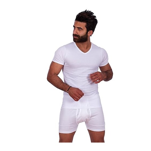 Jill Half-Sleeve Undershirt V-Neck - White - M1809-SZ3