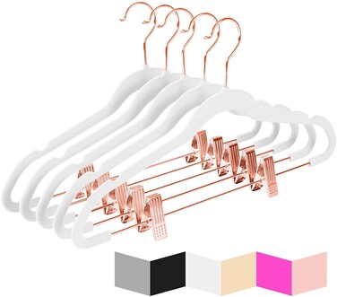Red Dot Gift20-Pack White Non-Slip Velvet Hangers &amp; Clip (Rose Golden) 42.5cm/16.8 Inch - 360 Degree Rotatable Hook - Durable &amp; Slim - For Coat Hangers - Pant Hangers (White, 20)