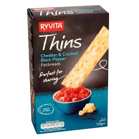 Ryvita Thins Cheddar And Cracked Black Pepper Flatbread Crackers 125g