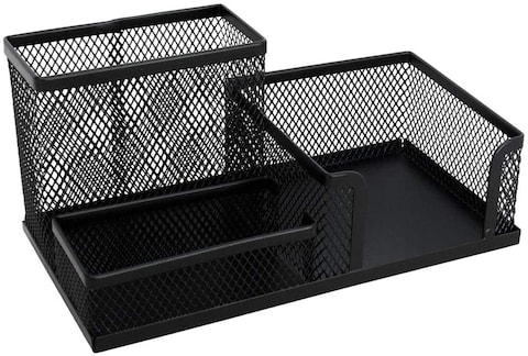 Generic 3 Compartments Wire Metal Pen Holder Black