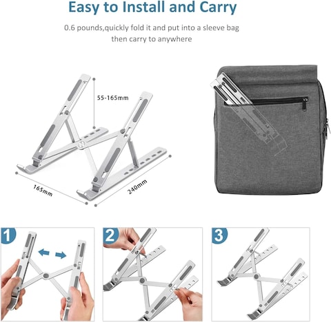 Adjustable Laptop Stand For Desk - Made With Premium Quality Aluminium - Portable Macbook Stand - Compatiable For Every Laptop, Tablet And Book