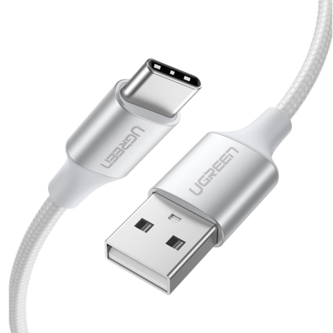 Ugreen USB-A 2.0 to USB-C Cable Nickel Plating Aluminum Braid 2m - White
