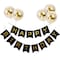 GrandShop 50671 Balloons with Golden Colored Pre-Filled Confetti and Black Happy Birthday Banner Combo