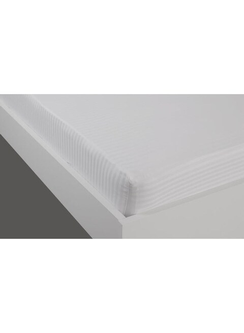 Krude Fitted Sheet 1Pc-Fabric: 100% Cotton 250Tc Sateen 1cm Stripe Cotton, White 100X200+25cm