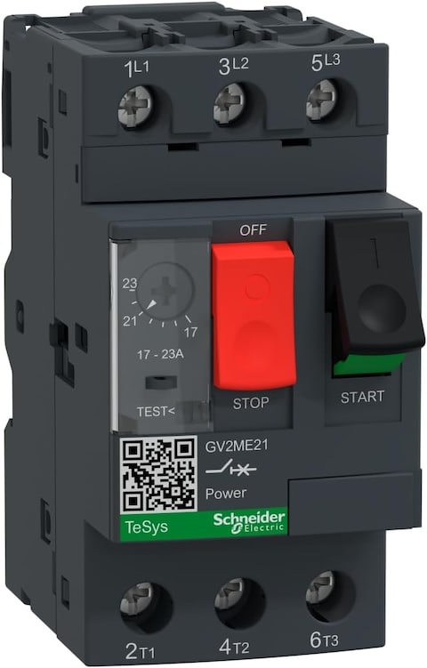 Schneider Breaker TeSys GV2_ Motor circuit breaker, TeSys GV2, 3P, 17-23 A, thermal magnetic, screw clamp terminals_ [GV2ME21]
