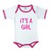 Cheeky Micky - Soft baby body suit, white with pink trim, 100% cotton machine washable. Age: 6-12 months. Print: It's A Girl.