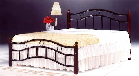 Galaxy Design Wood &amp; Steel Bed With Wooden Legs Cherry Brown- Double Size ( L x W x H ) 190 x 120 x 70 cm Model GDF-6888.No Installation included &amp; No Warranty.