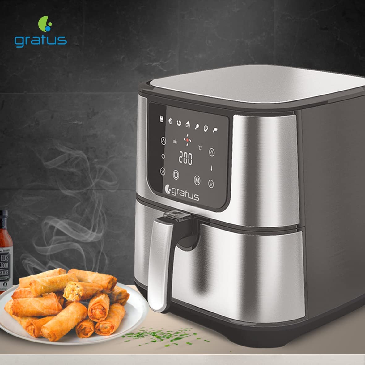 Gratus Air Fryer , 2 Year warranty , Overheating Protection Function Inbuilt , The healthy Airfyer which leads you to Oil free ,Low fat cooking. 5.5LCapacity, Digital Display ,1800 W