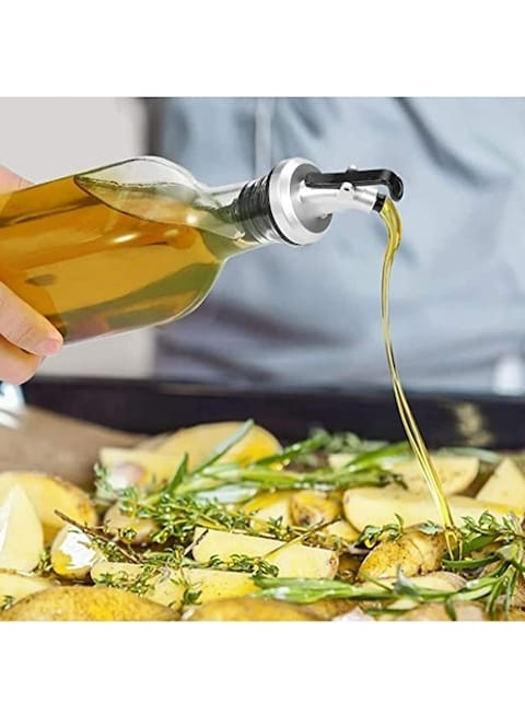 Rahalife Glass Oil Bottle And Vinegar Pouring Dispenser, Condiment Set, Cruet, Seasoning For Dining Table And Kitchen, Airtight And Non-Drip Bottle Stoppers, Glass - 500ml (Pack Of 2)