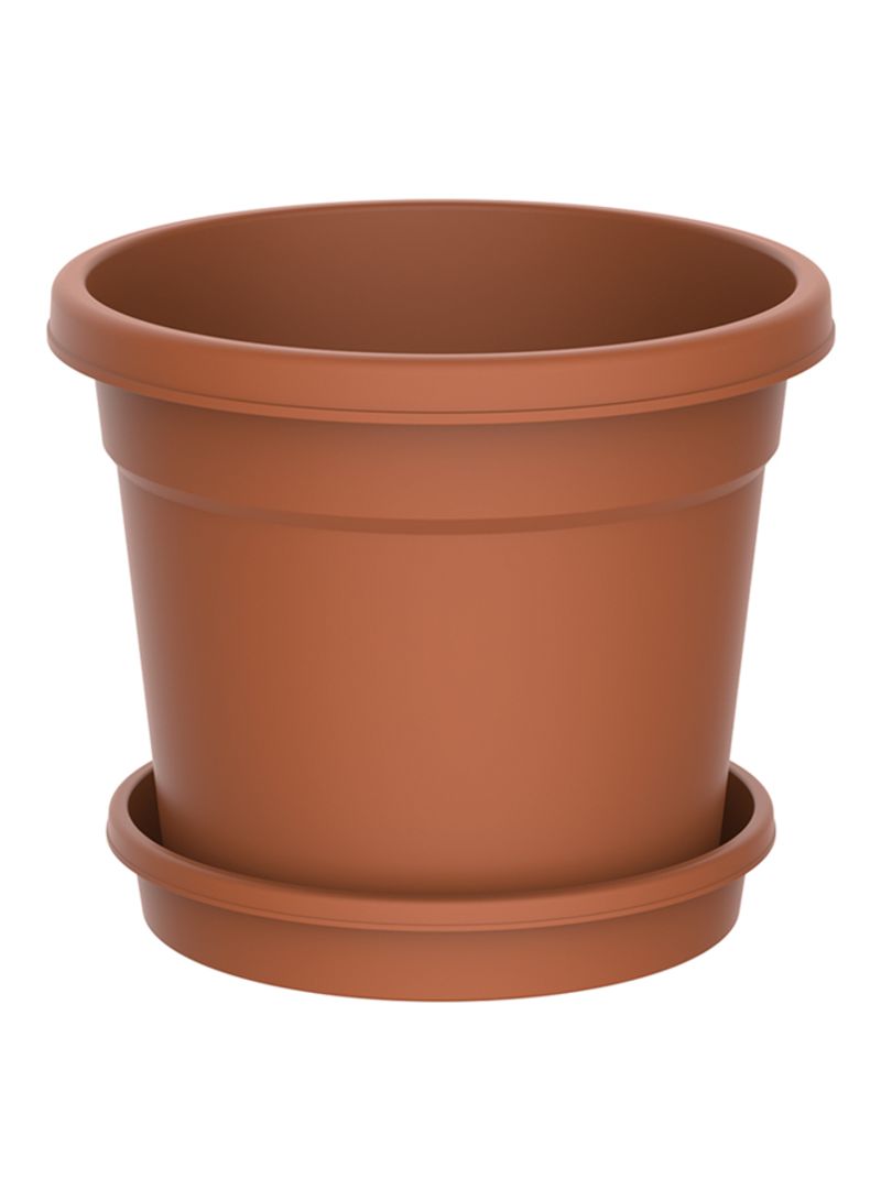 Cosmoplast Plastic Round Flower Pot With Tray Terracotta 10inch