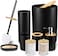 Bathroom Accessories Set 8 Pcs Bamboo Bath Ensemble Includes Soap Dispenser, Toothbrush Holder, Toothbrush Cup, Soap Dish, Qtip Holder Dispenser for Housewarming Gift (8-Bamboo Black)