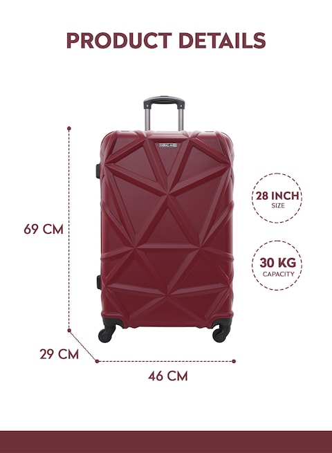 PARA JOHN 3-Piece Hard Side ABS Luggage Trolley Set 20/24/28 Inch Burgundy