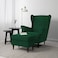 In House 2 Pieces Chair King Velvet With Two Wings And FootStool - Dark Green - E3