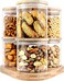 1CHASE&reg; Borosilicate Glass Food Storage Jars with Bamboo Lids and Wooden Base (Set of 6 of 16oz), Stackable Glass Food Jars for Rice, Pasta, Cookies, Snacks etc