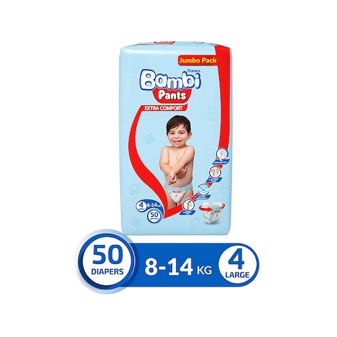 Sanita Bambi Diaper Pants Jumbo Pack Large Size 4 9-12 Months 50 Count 8-14 kg