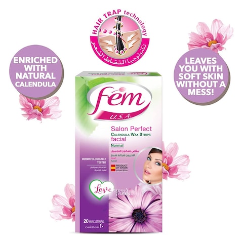 Fem USA Normal Skin Facial Wax Strips 20 Pieces