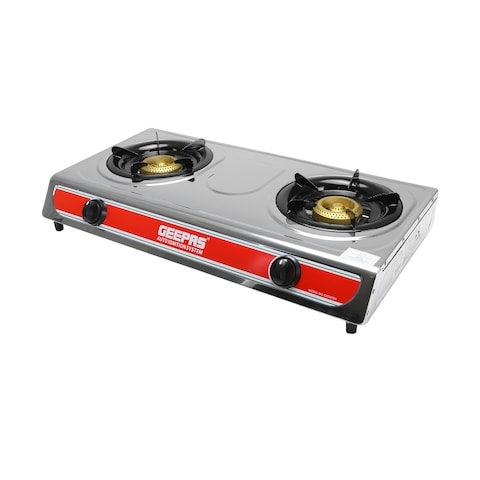 Geepas GK5605 2-Burner Gas Hob/Cooker, Attractive Design, Gas Range 2-Burner Stove Cooktop, Auto Ignition, Outdoor Grill, Camping Stoves| Stainless Steel Body, 2 Years Warranty