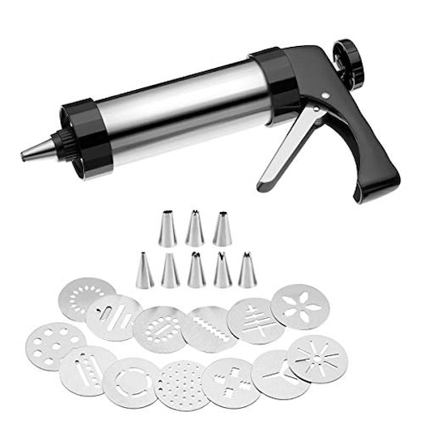 Generic Good Grips Cookie Press And Icing Set With Stainless Steel Disks Best Biscuit Maker Kit Includes 13 Disc Shapes 8 Nozzles