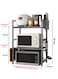 Cozy Nest 2 Tier Expandable Microwave Oven Rack with 6-Hook Non-Slip Pads with Spoons Knife Stand and Cutting Board Holder Adjustable Height and Width Kitchen Organizer Storage Shelf (2 Layer, Grey)