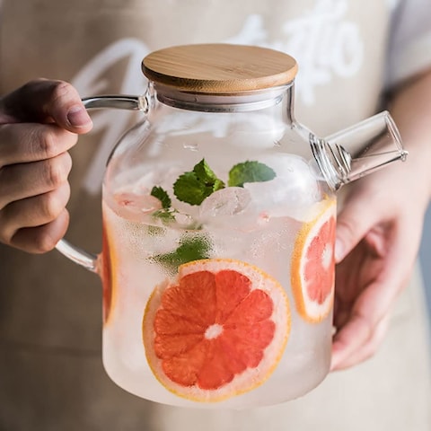 Uaejj Glass Pitcher, Glass Cold Kettle, Hot And Cold Glass Teapot, Heat Resistant Glass Teapot, Borosilicate Glass Tea Pots For Blooming And Loose Leaf Tea Maker (1.6L, B)