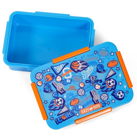 Eazy Kids Lunch Box and Tritan Water Bottle w/ Spray, Soccer  - Blue, 750ml