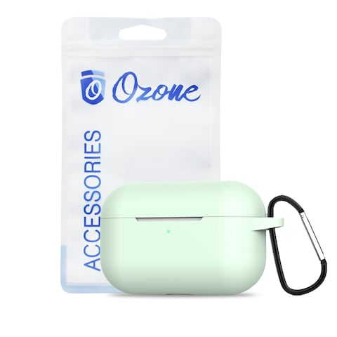 Ozone - Silicone AirPod Pro Case with Hook Keychain Ring Protective Cover for AirPod 3 / Airpod Pro [Front LED Visible] - Light Green