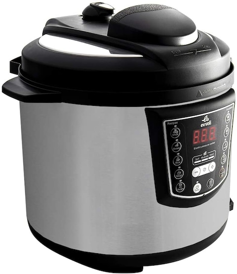 evvoli 9-In-1 Multi-Use Programmable Pressure Cooker 6L 1000W Digital LED Display Black Evka-Pc6009B 2 Years Warranty