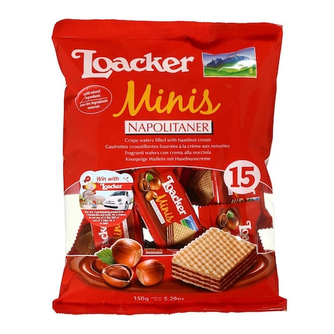 Buy Loacker Minis Napolitane Crispy Wafers with Hazelnut (15x10g) in Saudi Arabia