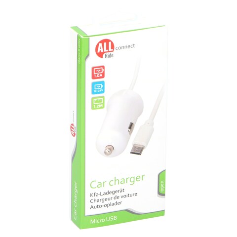 All Ride Connect Car Charger 1.0A 12-24V 1.2m White