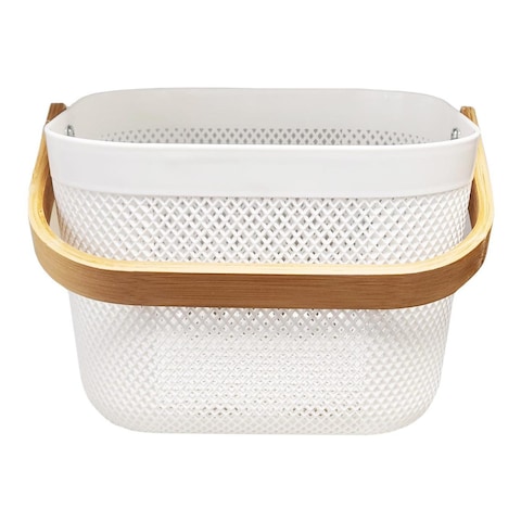 Home Pro Plastic Mesh Basket With Handle White And Brown