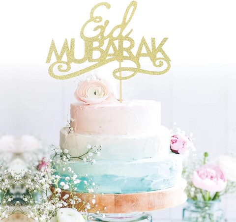 Aiwanto Glitter Gold Eid Mubarak Cake Topper Eid Mubarak Festival Cake Decoration