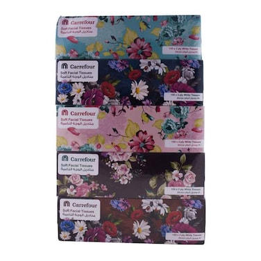 كارفور مناديل وجه ناعمة بطبقتين 150 منديل حزمة من 5