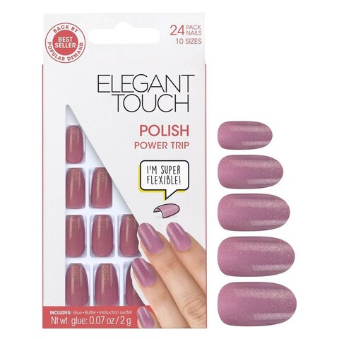 Buy Elegant Touch Polished False Nails Power Trip Pink 24 PCS in UAE