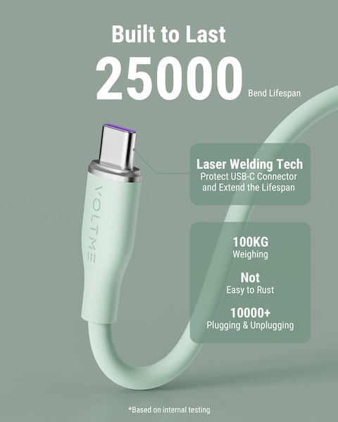 Voltme Powerlink Moss 100W PD 5A Fast USB C Cable, Liquid Silicon Type C Fast 480mbps Data Transfer Cable for iPhone 15 Pro Max, MacBook Pro/Air, iPad Pro/Air Samsung S24/S23 Ultra etc 1M &ndash; Green