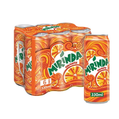 Mirinda Orange Flavoured Carbonated Soft Drink 330ml Pack of 6