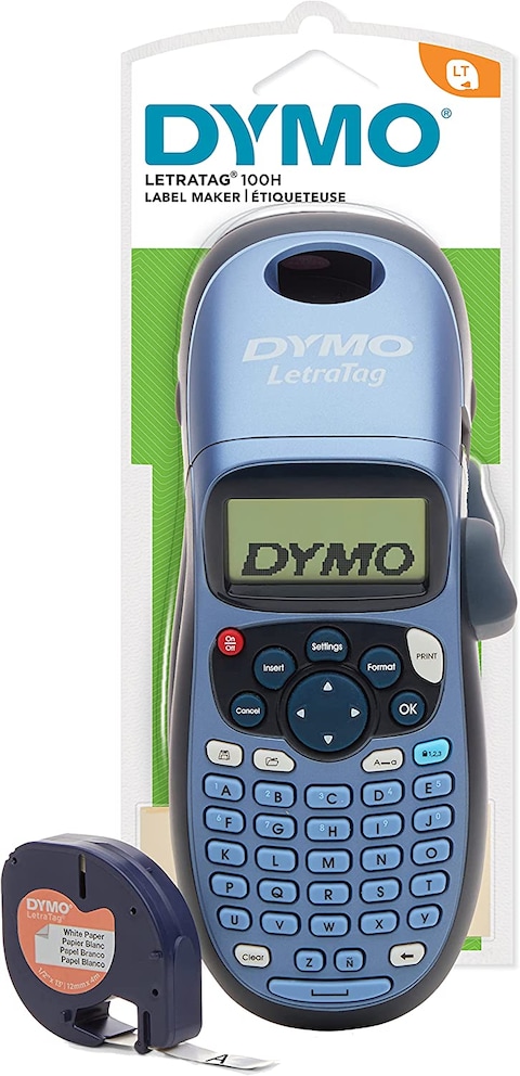 Dymo Letra Tag Label Printer Lt 100H + Tape White 12Mmx4M, Black, Blue, S0883990