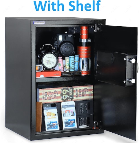Rubik Safe Box Large For Home Office, With Dual Security, Unlock using Key And Digital Combination (RB50ED, 50x35x30cm) Black