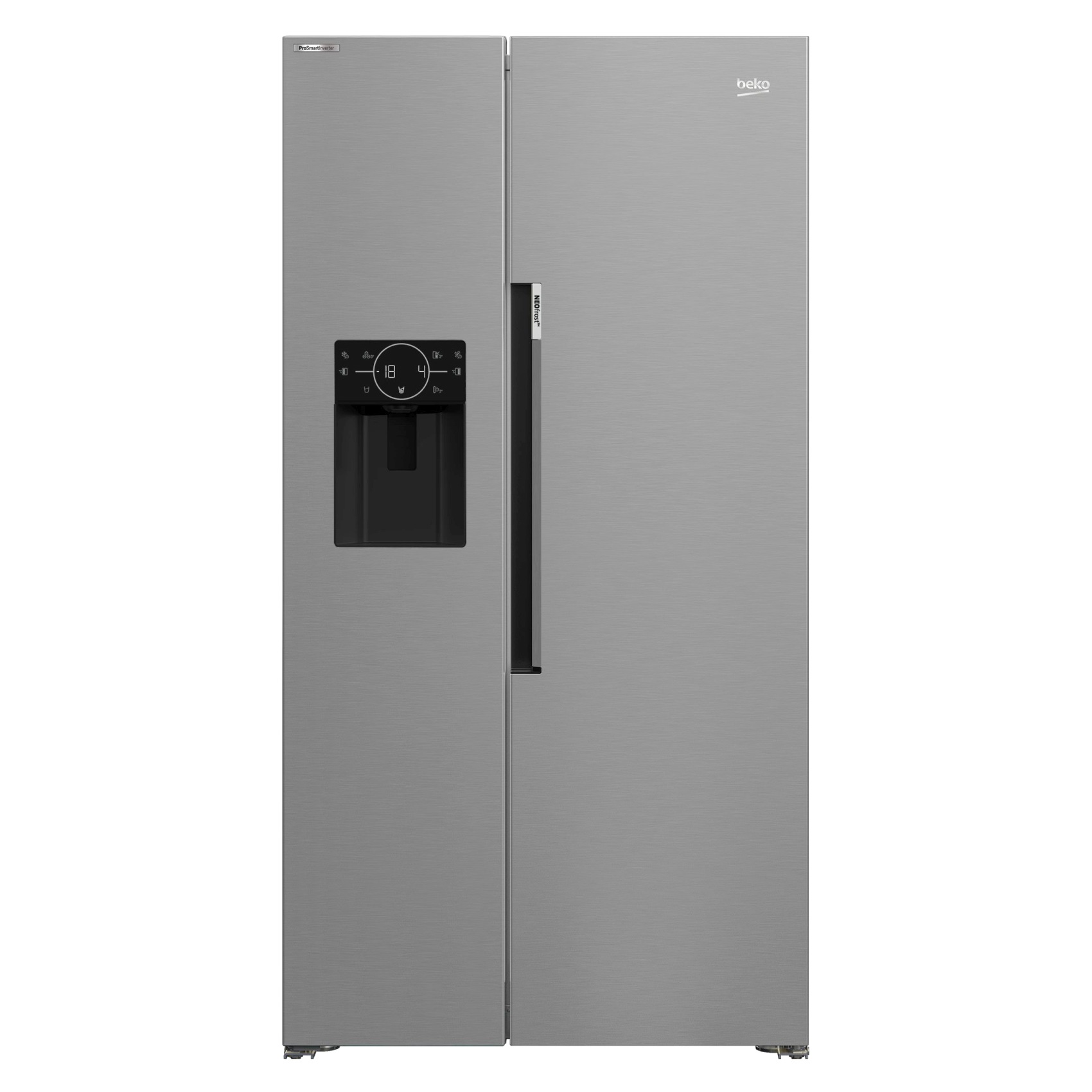 Beko 651 Ltr Side By Side Refrigerator 179X91 Cm, HarvestFresh, NeoFrost Dual Cooling, ProSmart Inverter Compressor, FastIce, With Automatic Ice Machine, Brushed Silver - GNE753DX, 1 Year Warranty