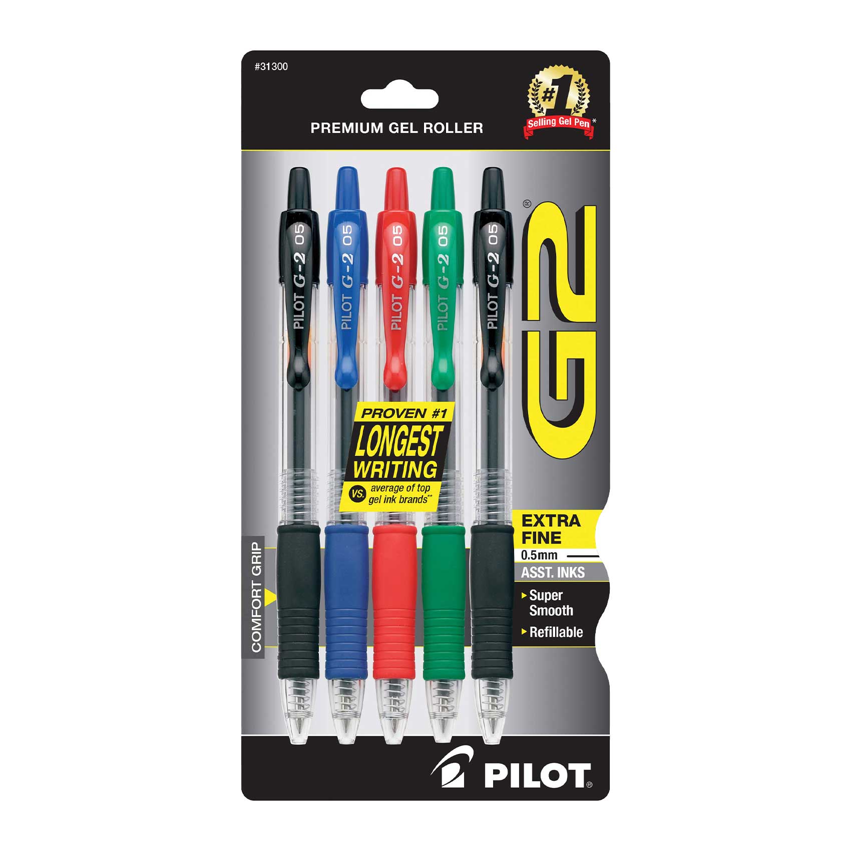 PILOT G2 6-pack Balpennen – 2x Blauw, 2x Zwart, 1x Rood, 1x Groen, 0,7mm, Gelinkt